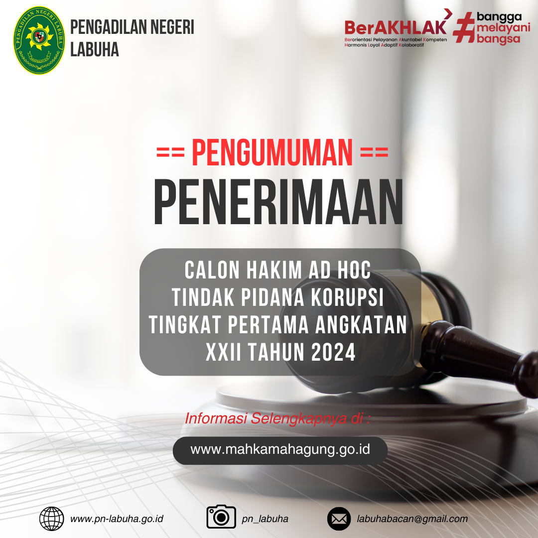 Pengumuman Penerimaan Calon Hakim Ad Hoc Tindak Pidana Korupsi Tingkat Pertama Angkatan XXII Tahun 2024