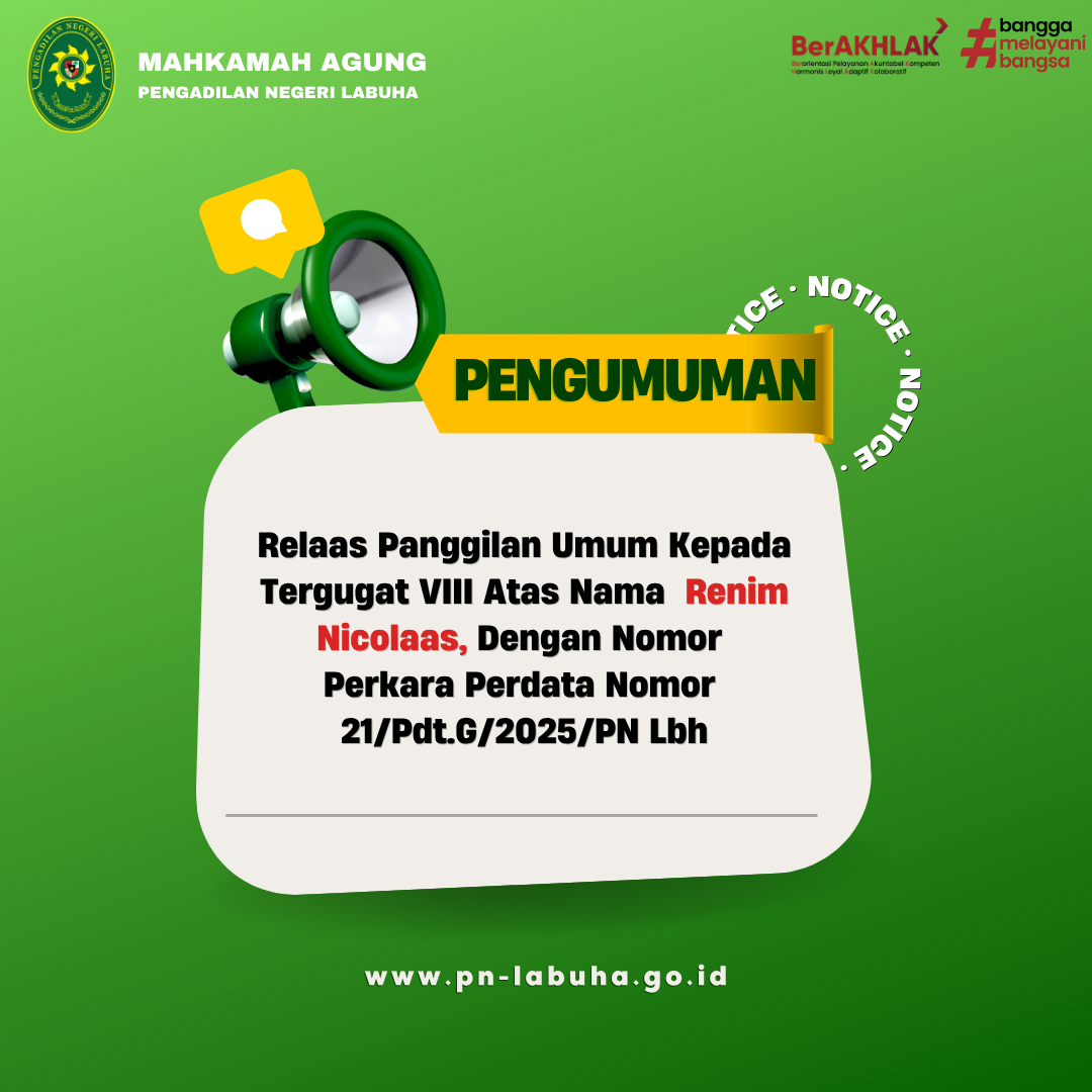 Relaas Panggilan Umum Kepada Tergugat VIII Atas Nama Renim Nicolaas Dengan Nomor Perkara Perdata Nomor 21/Pdt.G/2025/PN Lbh