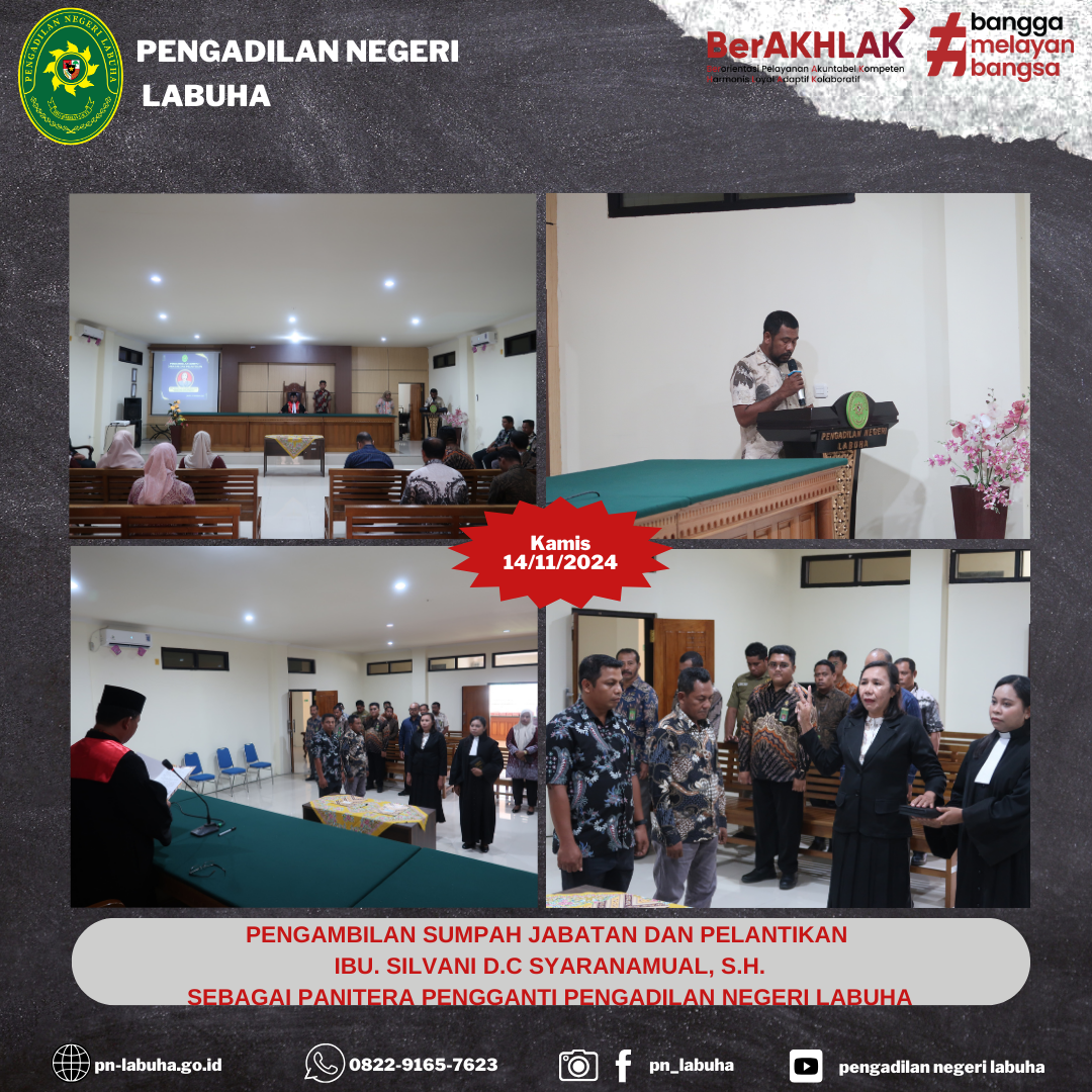 Pengambilan Sumpah Jabatan dan Pelantikan Ibu. SILVANI D.C SYARANAMUAL, S.H. Sebagai Panitera Pengganti Pengadilan Negeri Labuha