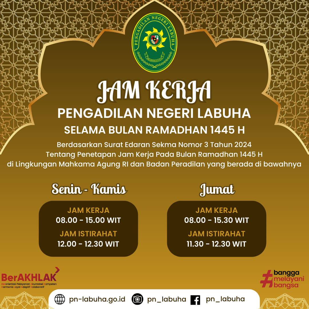 Jam Kerja Pengadilan Negeri Labuha Selama Bulan Ramadhan 1445 H