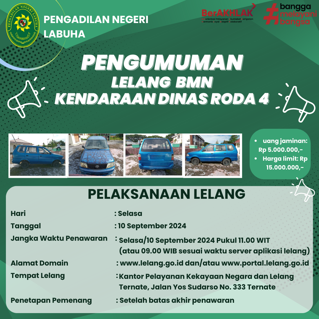 Pengumuman Lelang BMN Kendaraan Roda 4