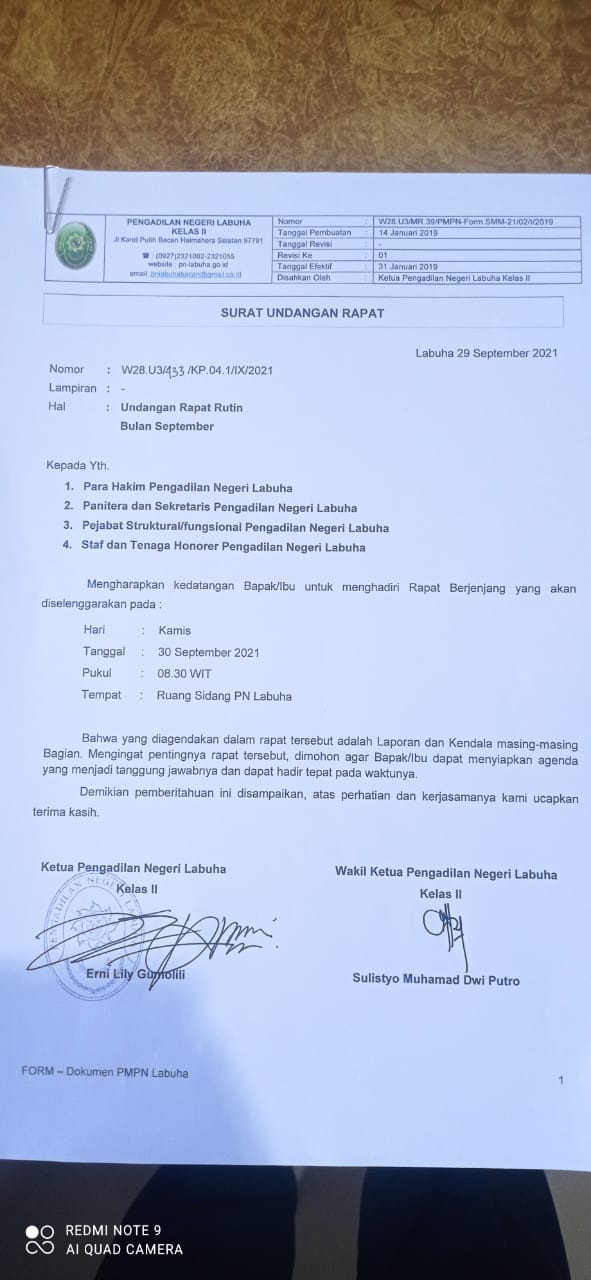 Undangan Rapat Rutin Bulanan Bulan September