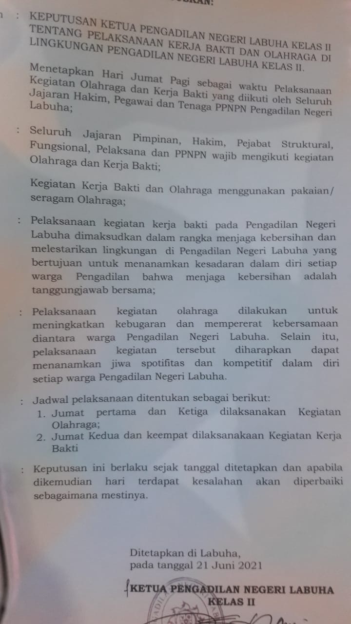 Kerja Bakti dan Olahraga diLingkungan Pengadilan Negeri Labuha Kelas II