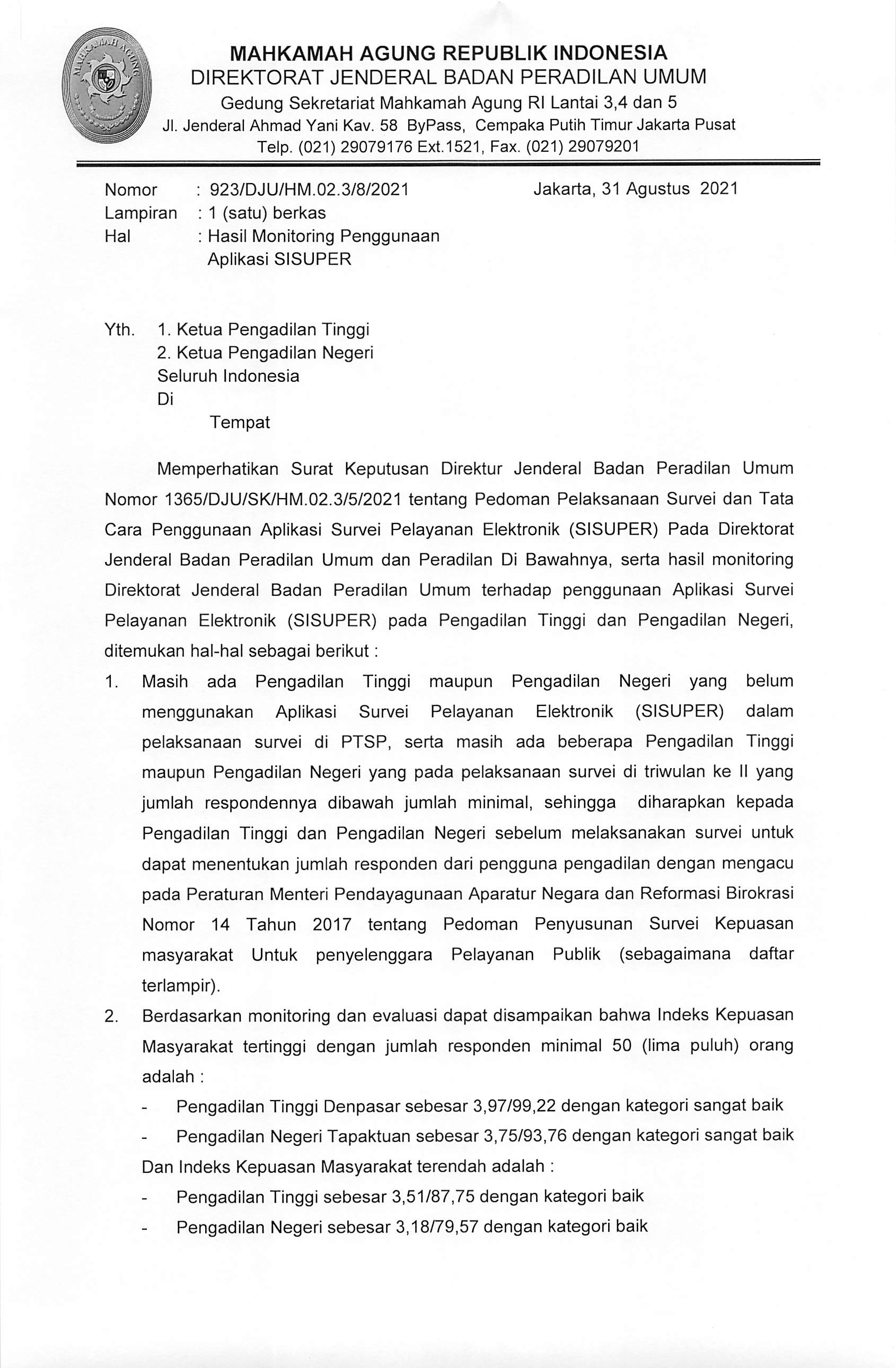 Hasil Monitoring Penggunaan Aplikasi SISUPER